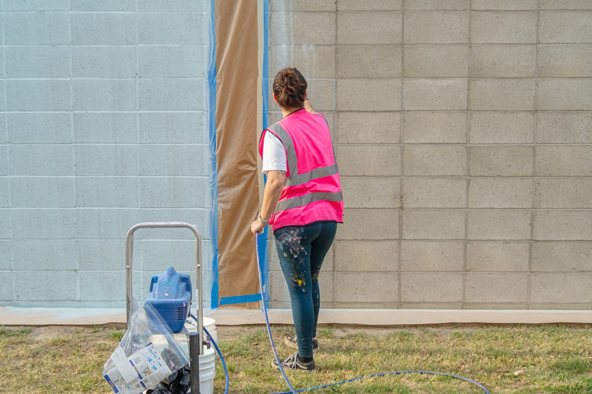 Painter applying a fresh coat to a large exterior wall